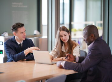 Business people in the workplace are discussing a working strategy for doing business