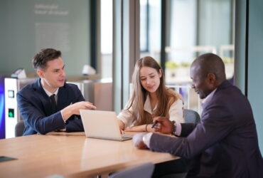 Business people in the workplace are discussing a working strategy for doing business